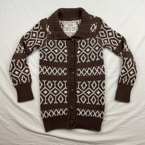 Mossimo Juniors Brown White Cardigan Sweater Fair Isle Shawl Collar Large Y2K